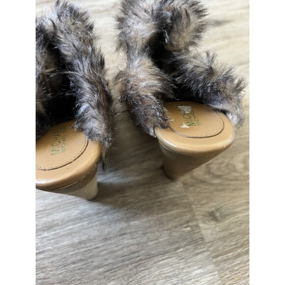 Michael Kors MMK 5.5 Khaki Suede Collette Faux Fur Stud Buckle Mules Clogs - Picture 10 of 11